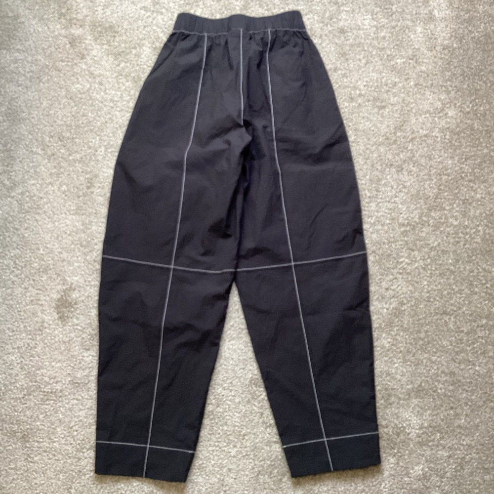 Ganni Elasticized Curve Trouser Pants Barrel Stitching High Rise Crepe Black XS - Picture 10 of 12